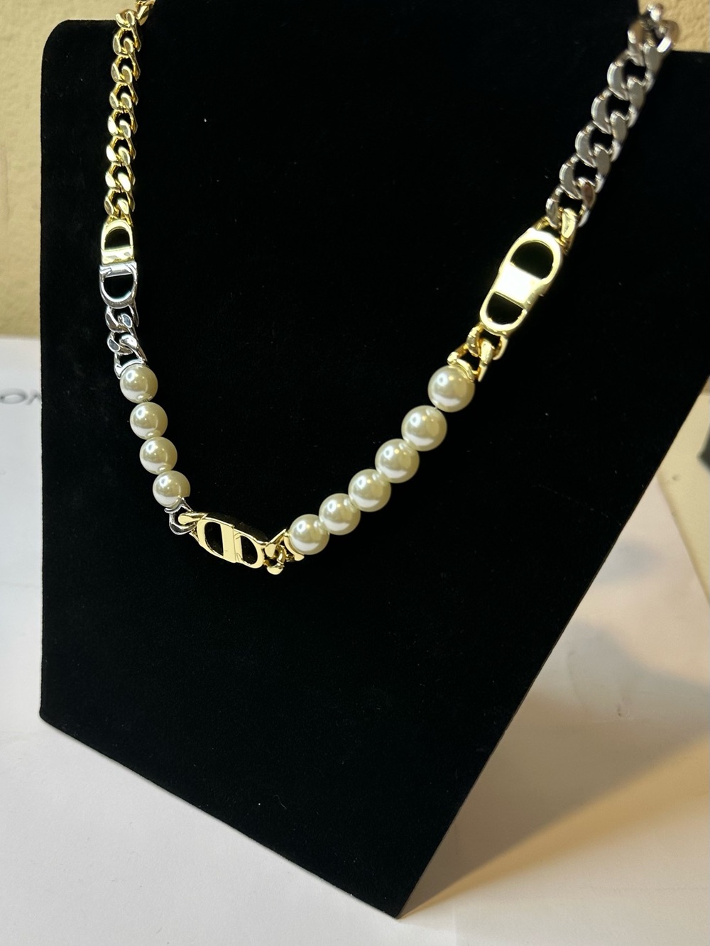 Mixed Metal Chain Necklace with Gold and Silver Finish